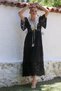 Italian Black V-Neck Lace Sleeve Lined Lace Tassel Detail Casual Woven Dress 136 55