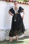 Italian Black V-Neck Lace Sleeve Lined Lace Tassel Detail Casual Woven Dress 136 55 - 6
