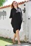Black Shirt Collar 3/4 Sleeve Pocket Washable Casual Muslin Long Back Woven Dress 102 70 - 3