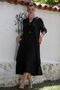 Italian Black V-Neck Button 3/4 Sleeve Casual Linen Look Woven Dress with Hidden Pocket 120 56 - 6