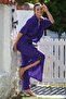 Purple V-Neck Buttoned 3/4 Sleeve Pocket Washable Elastic Waist Wide Leg Woven Suit 60-105 70-60 - 5