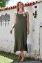 Khaki Strap Slit Lace Casual Muslin Long Woven Dress 128 55