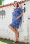 Italian Indigo Pool Collar Short Sleeve Fish Print Casual Linen Look Woven Dress 100 60 - 5