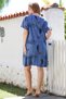 Italian Indigo Pool Collar Short Sleeve Fish Print Casual Linen Look Woven Dress 100 60 - 2