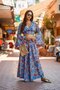 Blue Color Floral Patterned Silk Trousers Blouse Set - 6