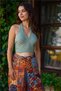 Green Color Muslin Halter Neck Open Back Blouse - 7