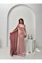 Powder One Shoulder Shawl Detailed Asymmetrical Satin Evening Dress - 2