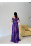 Purple Boat Neck Patterned Tulle Evening Dress - 7