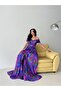 Purple Boat Neck Patterned Tulle Evening Dress - 3