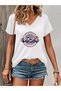 New York Usa Printed Women's Oversize V-Neck T-Shirt