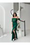 Emerald Collar Detailed Slit Evening Dress - 3