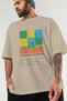 Japanese Slipper Cocktail Front Printed Beige Oversize T-Shirt Men Women Cotton Crew Neck Tshirt - 3