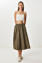 Lacing Detailed Flared Woven Skirt Lfg0042 Khaki