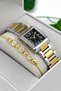 Steel Cord Steel Case Women Wrist Watch, 3 Atm Waterproof Silver-Gold-Green Zmfer194 - 4