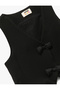 V-Neck Sleeveless Viscose Blended Bow Detailed Vest - 3
