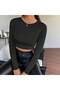Black Long Sleeve Viscose Knitted Crop-Blouse - 2