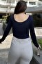 Women's Navy Blue Front and Back Deep Low-cut Collar, Regular Cut, Anti-sweat, Cotton Combed Blouse - 5