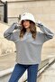 Women's Gray Long Sleeve, Double Cuff, Split Collar, Loose Sweatshirt Blouse - 4