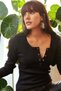 Women's Black Half Placket Long Sleeve Camisole Blouse with Wide Round Neckline and Snap Detail