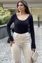 Women's Navy Blue Front and Back Deep Low-cut Collar, Regular Cut, Anti-sweat, Cotton Combed Blouse