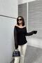 Women's Black Stripe Tulle Detailed Long Sleeve, Wide Collar, Loose Cut Blouse - 4