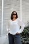 Women's White Stripe Tulle Detailed Long Sleeve, Wide Collar, Loose Cut Blouse - 6