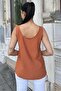 Women's Tile Round Neck and Button Detail, Thick Strap Linen Tank Top Blouse - 5