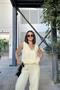 Yellow Straw Detailed V-Neck, Imported Muslin Fabric, Basic Cut, Loose Sleeveless Blouse & Undershirt - 5