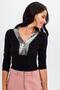 Women's Black V-Neck Long Sleeve Sequin Detailed Regular Cut Standard Length Blouse - 8