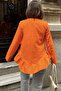 Orange Loose Blouse - Ruffle, Round Neck, Long Cotton Back - 2