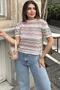 Women's Ecru Short Sleeve, Anti-Sweat, Loose Fit, Knitwear Knitted Blouse - 2
