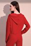 Women's Red Long Sleeve Zippered Hooded Self Patterned Crop Sweatshirt Blouse - 3