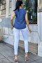Women's Indigo Thick Strap, Square Neck, Loose Linen Blouse - 7