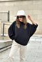 Women's Black Airobin Bat Double Sleeve Loose Blouse Extra Oversize Round Neck - Suitable for Hijab - 5