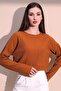 Women's Mustard Long Sleeve Self Textured Pocket Crop Sweatshirt, Loose Cut Blouse - 5