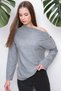 Women's Gray Boat Neck Long Sleeve Off the Shoulder with Button Detail Regular Cut Standard Length Blouse