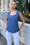 Women's Indigo Thick Strap, Square Neck, Loose Linen Blouse