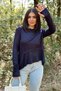 Women's Navy Blue Gloves Detailed, Asymmetric Cut, Crew Neck, Skirt Pleated, Loose Sports Blouse