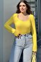 Women's Yellow Front and Back Deep Low-cut Collar, Regular Cut, Anti-Sweat, Cotton Combed Blouse - 2