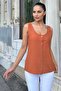 Women's Tile Round Neck and Button Detail, Thick Strap Linen Tank Top Blouse - 2