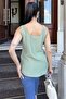 Women's Khaki Round Neck and Button Detailed, Thick Strap Linen Tank Top Blouse - 4