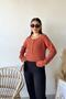 Women's Brick Soft Texture, Buttoned Crew Neck, Regular Cut Knit Sweater, Blouse - 2