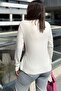 Women's Ecru Round Neck, Long Sleeve, Stripe Detailed, Slit Comfortable Blouse - 3