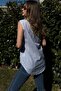 Women's Blue Striped, Textured Summer Fabric, Half Placket, Zero Sleeve Blouse - 2