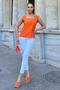 Women's Orange Thick Strap, Square Neck, Loose Linen Blouse - 4