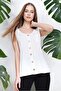 Women's Ecru Zero Sleeve Detailed Regular Cut Standard Size Strappy Buttoned Thin Knitted Sweater Blouse
