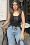 Black Openwork Mercerized Knitwear - Anti-Sweat and Tassel Detailed Thick Strap Women's Blouse - 2