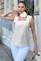 Women's Beige Thick Sling, Square Neck, Loose Linen Blouse - 3