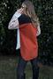 Women's Brick Color Block, Oval Cut on the Skirt, Loose Linen Blouse - 5