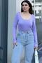 Women's Lilac Front and Back Deep Low-cut Collar, Regular Cut, Anti-sweat, Cotton Combed Blouse - 7